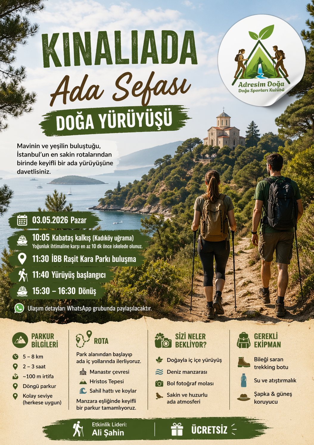 03.05 Pazar Kınalıada Sportif Doğa Yürüyüşü